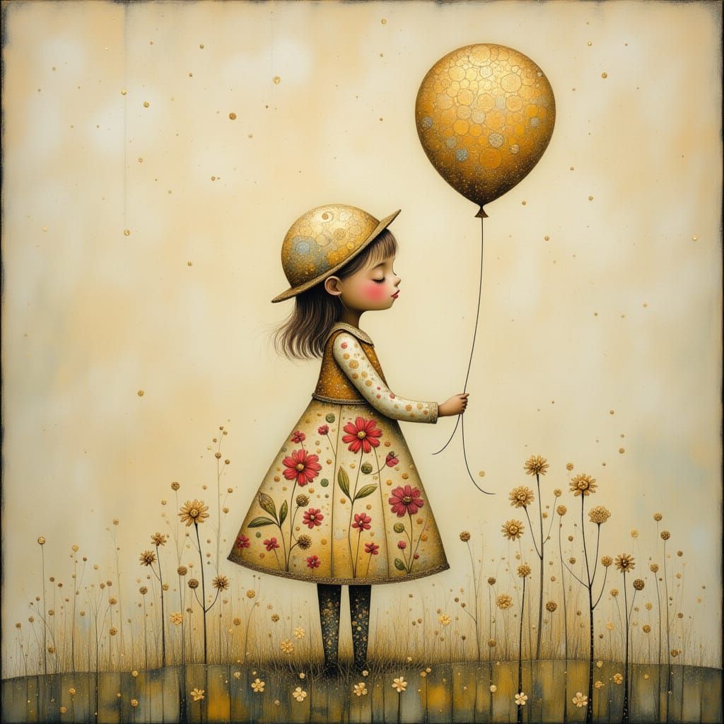 Whimsical Girl in a Dreamlike Landscape