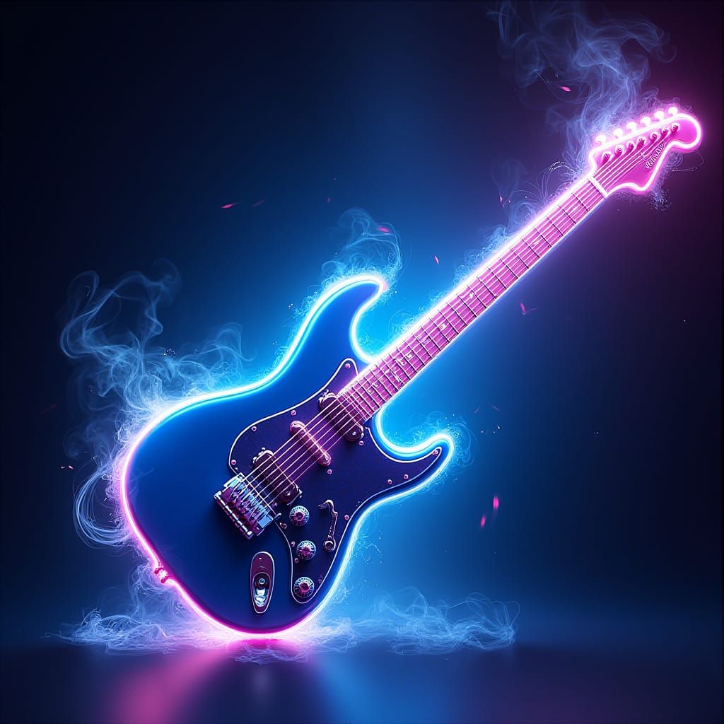 Sleek Futuristic Guitar with Smoldering Energy and Neon Musi...