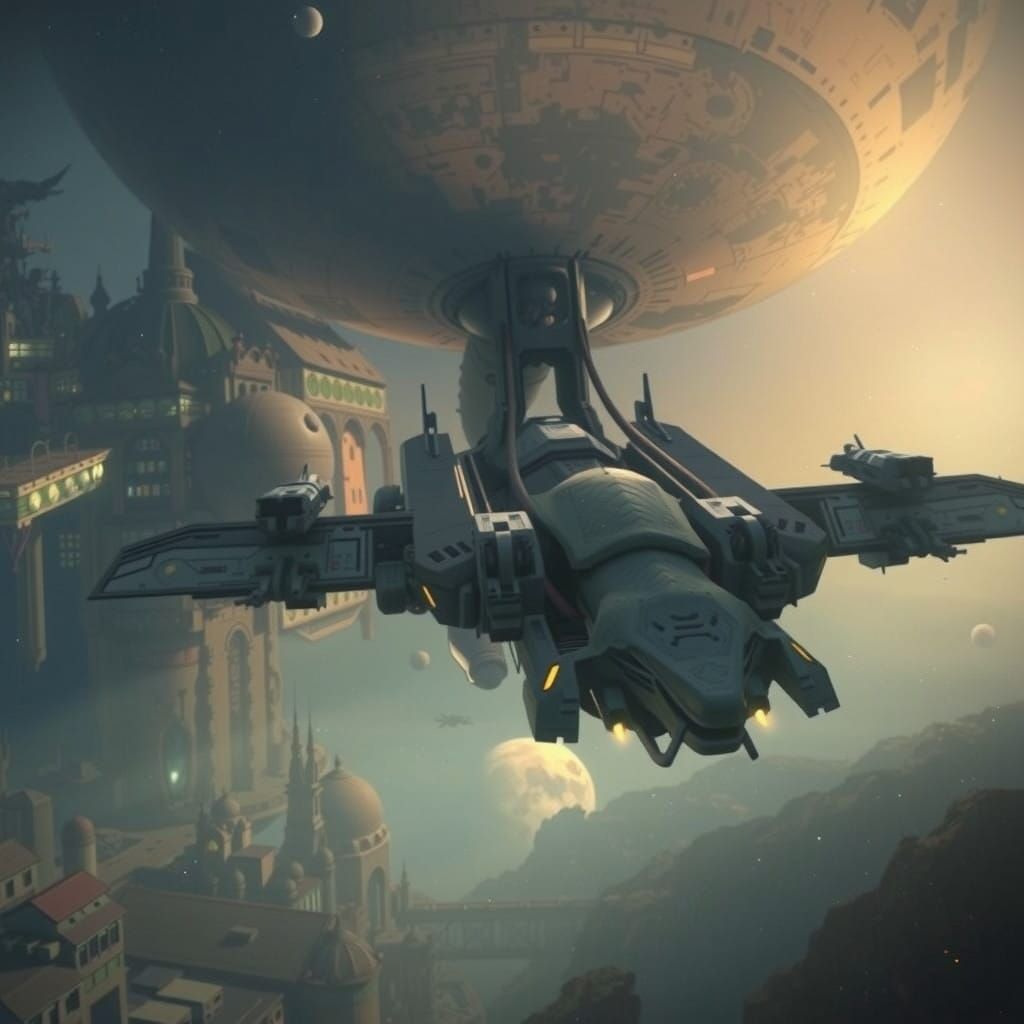 Majestic Space Station with Serpentine Dragon in Volumetric....