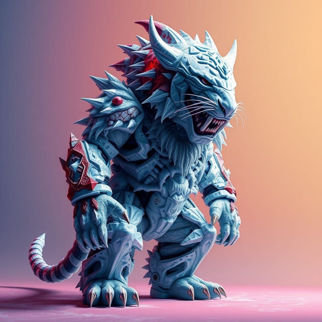 Icy Demon Bear-Tiger Hybrid in Cyberpunk Armor