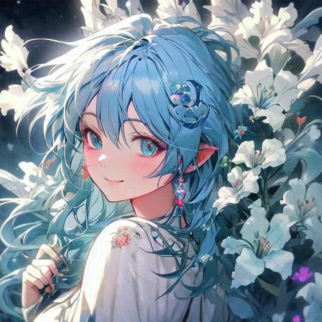 Blue-Haired Fox Girl in 3D Anime Style