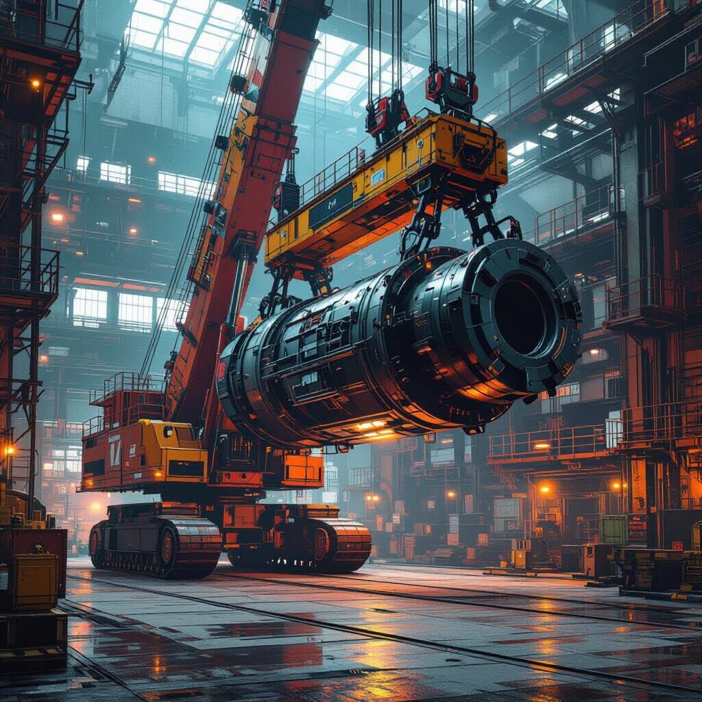 Dystopian Crane Loads Oversized Parts as Matte Painting