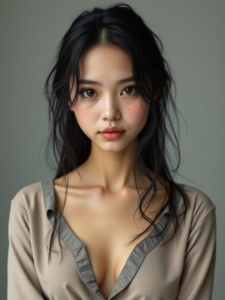 Detailed Portrait of a Young Woman in Soft Studio Light