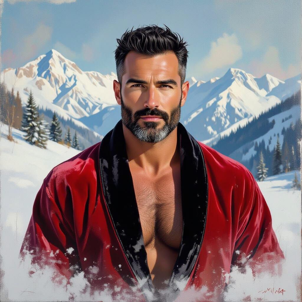 Impressionist Portrait: Man in Snowy Landscape