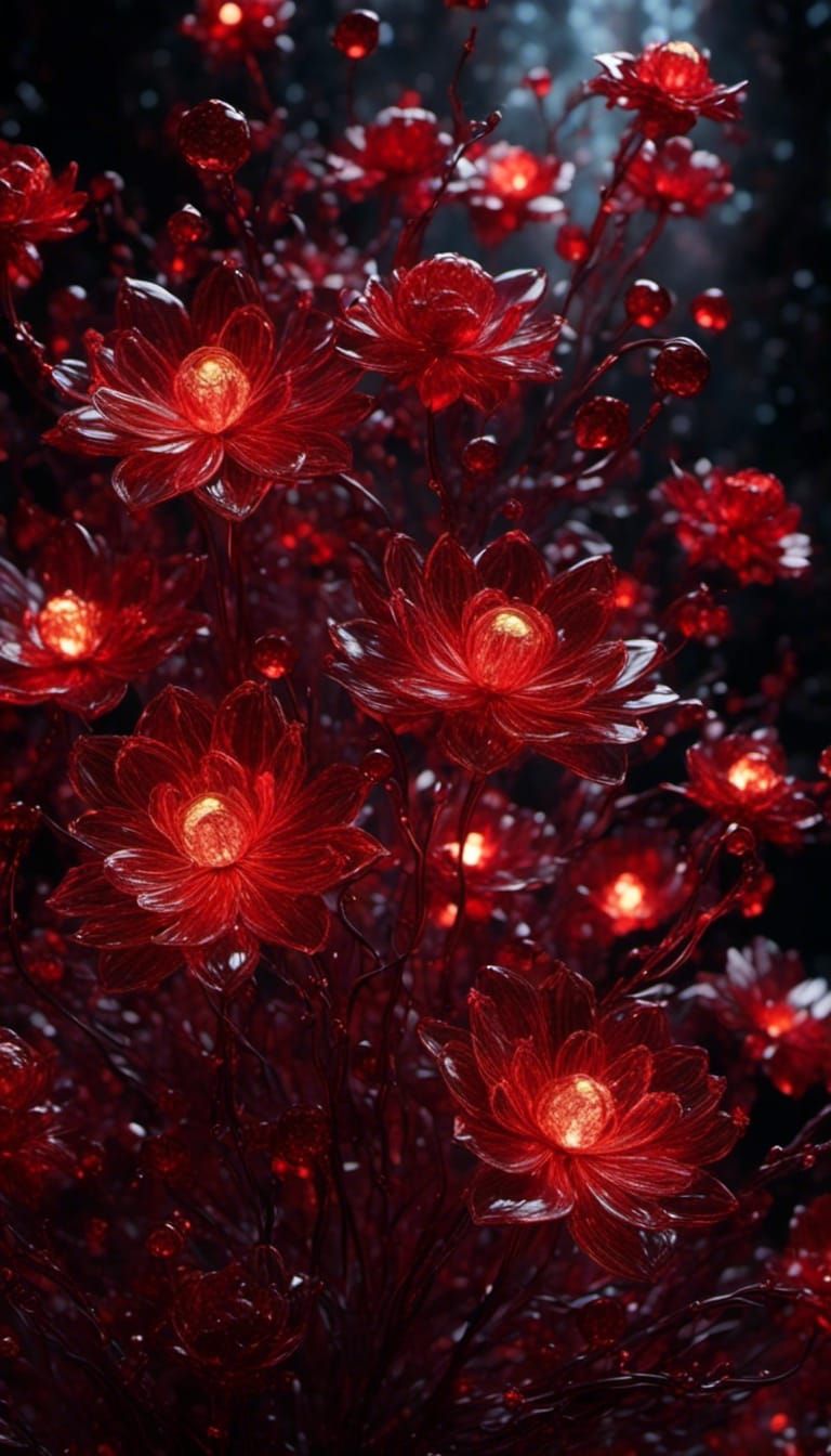 Glittery Crimson Flowers in Dark Academia Style