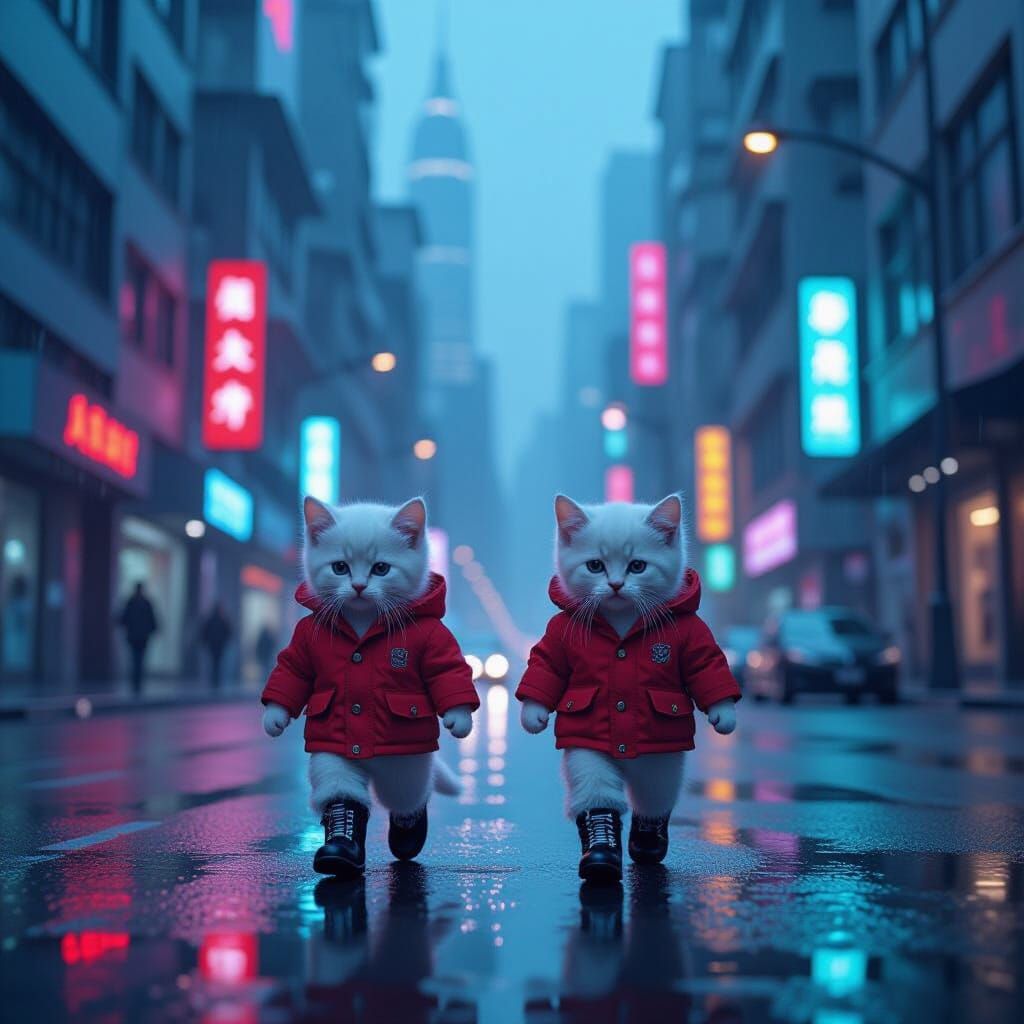 Cyberpunk Kittens Stroll Neon City Streets