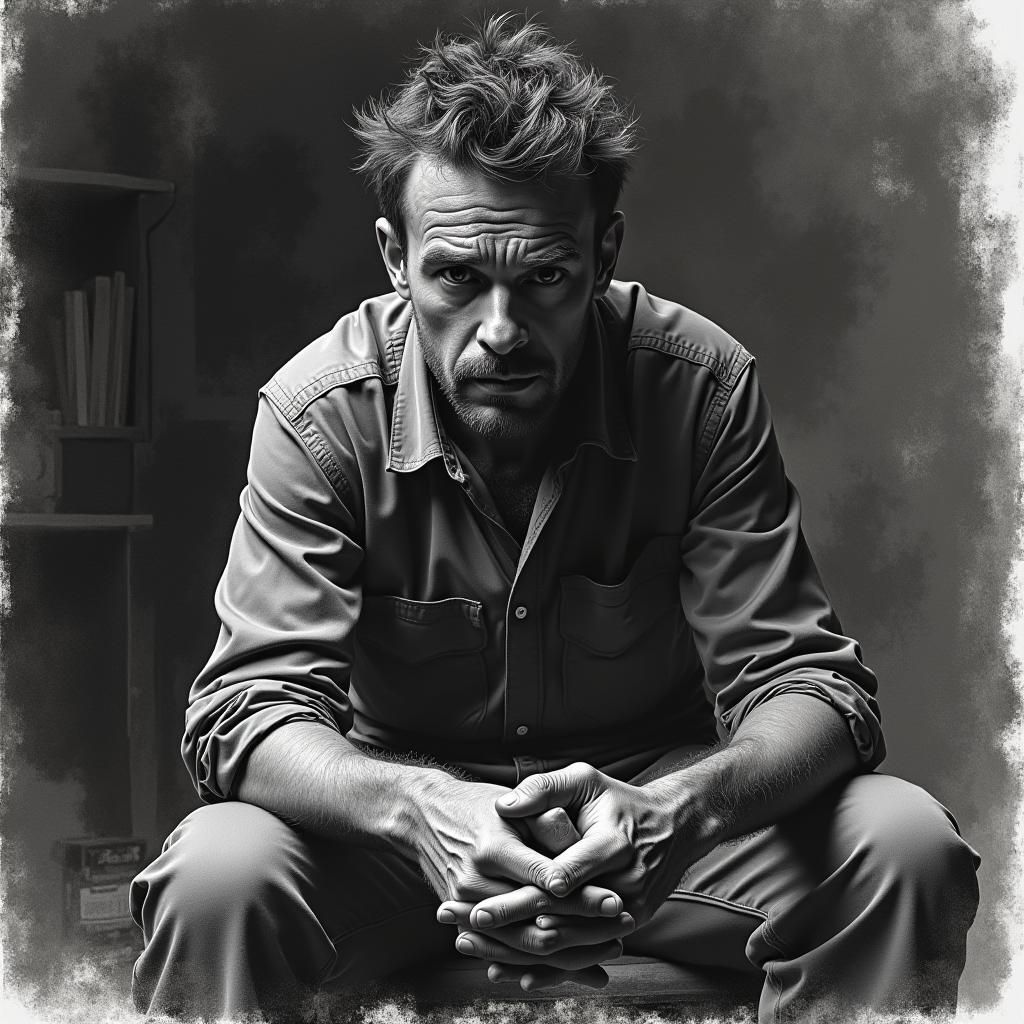 Expressive Charcoal Portrait of a Man in Studio