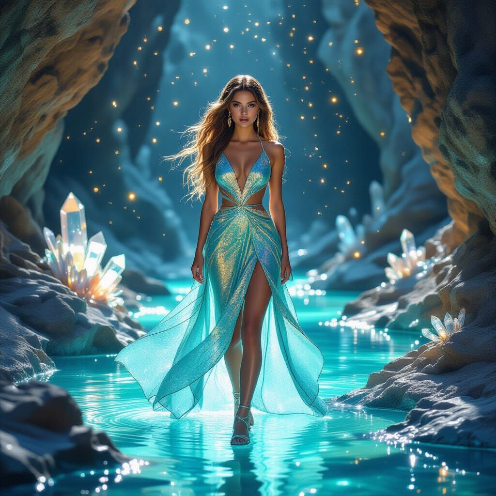 Starlit Canyon Woman in Surreal Fantasy Style