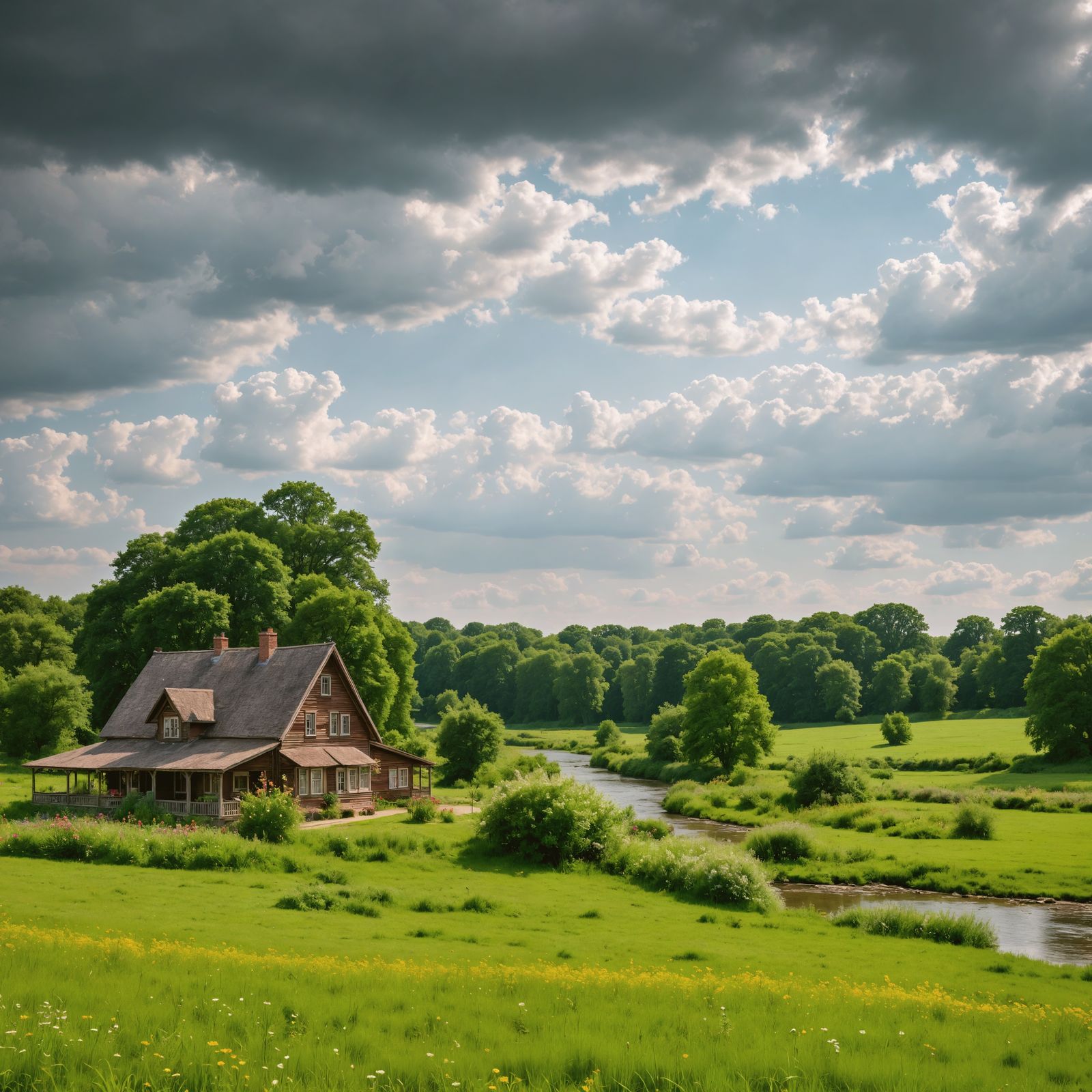 Hyperrealistic House on Prairie Grassland Field