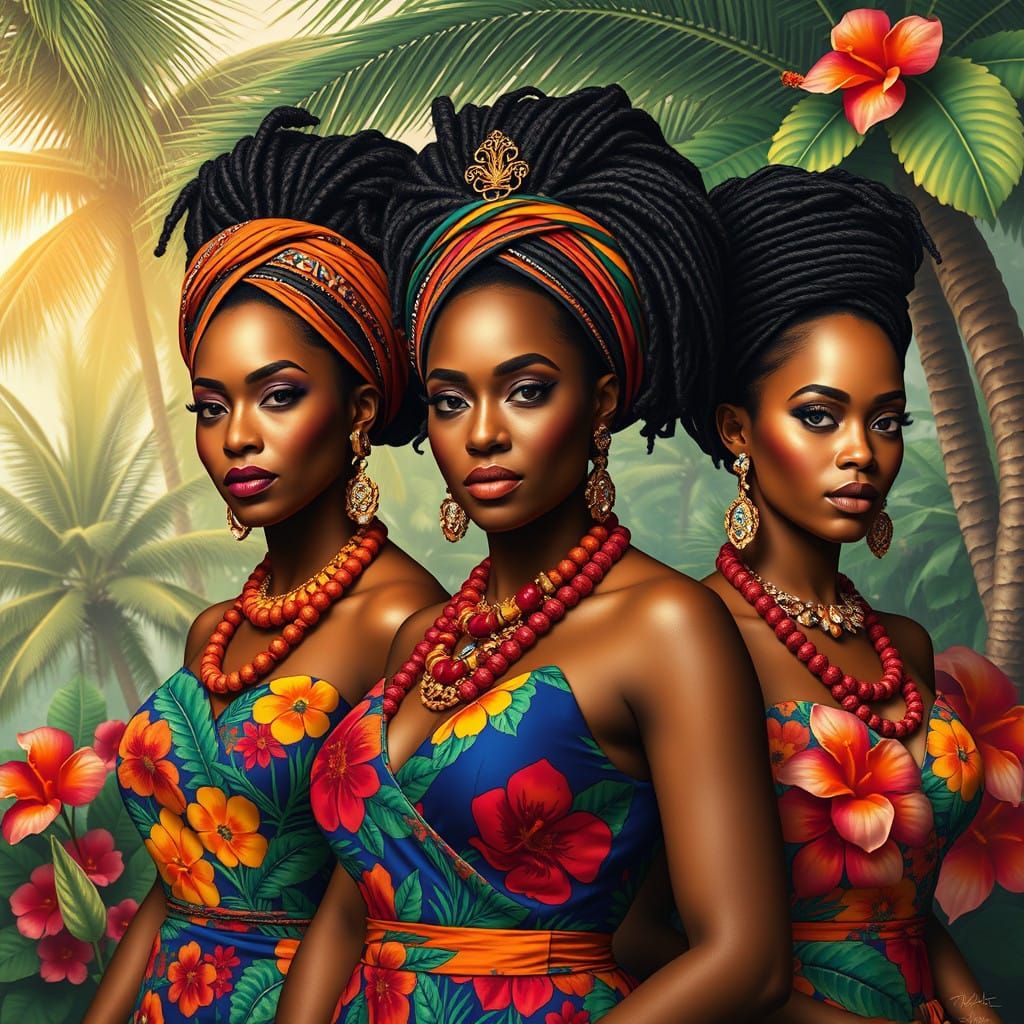 Vibrant Jamaican Royal Princesses in Tropical Splendor