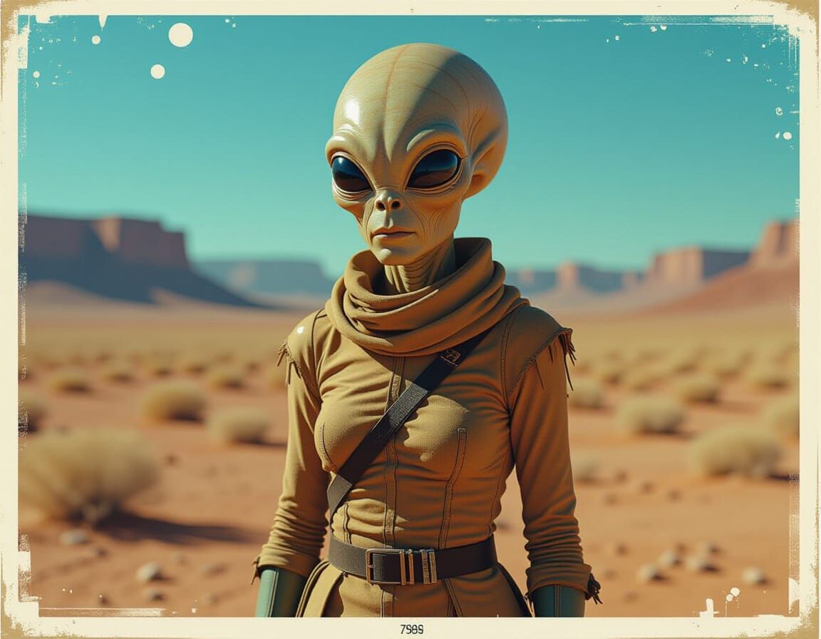 Alien in Desolate Landscape, Cinematic Sci-Fi Style
