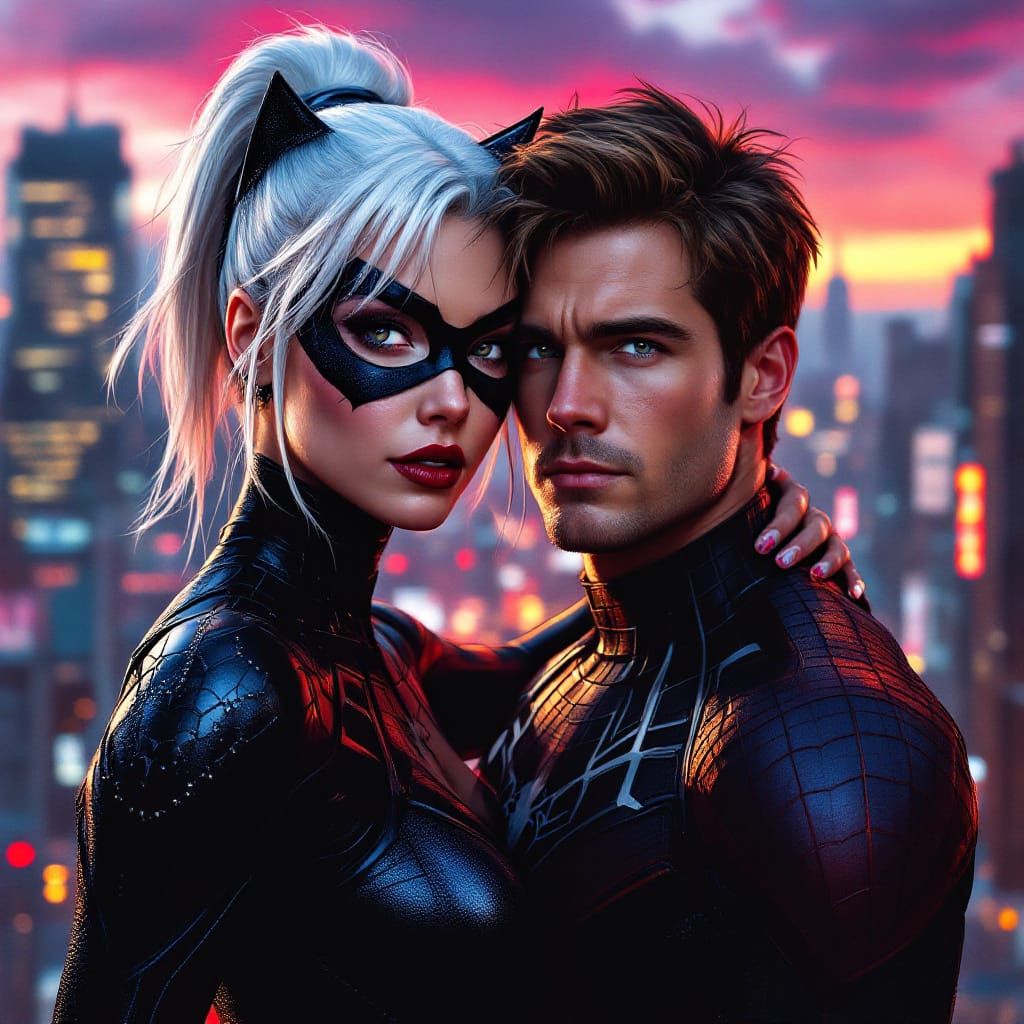 Black Cat and Spiderman: Hyperrealistic Comic Art