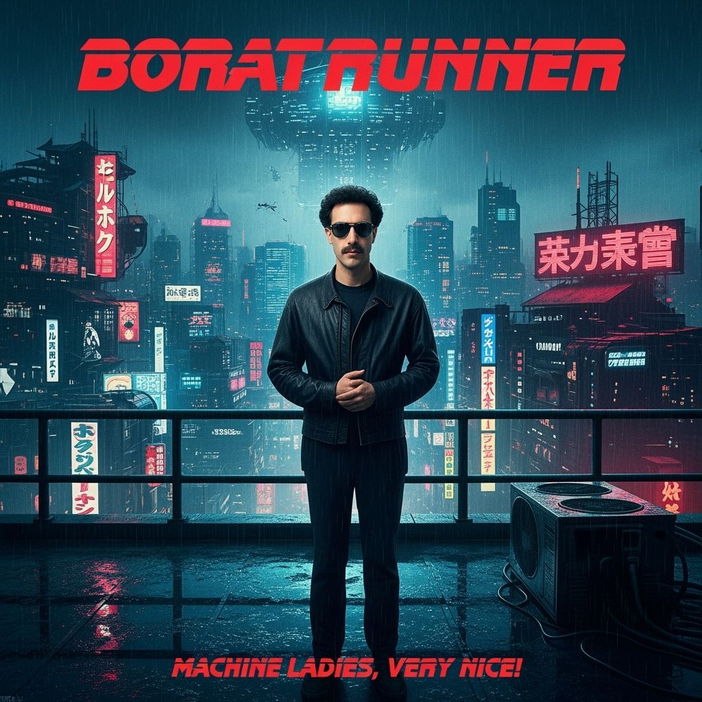 Borat as Blade Runner in Futuristic City Poster