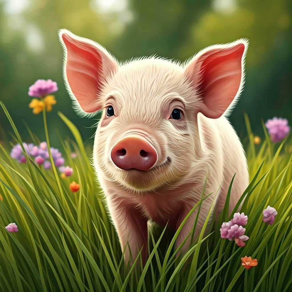 Whimsical Pig in Lush Green Meadow