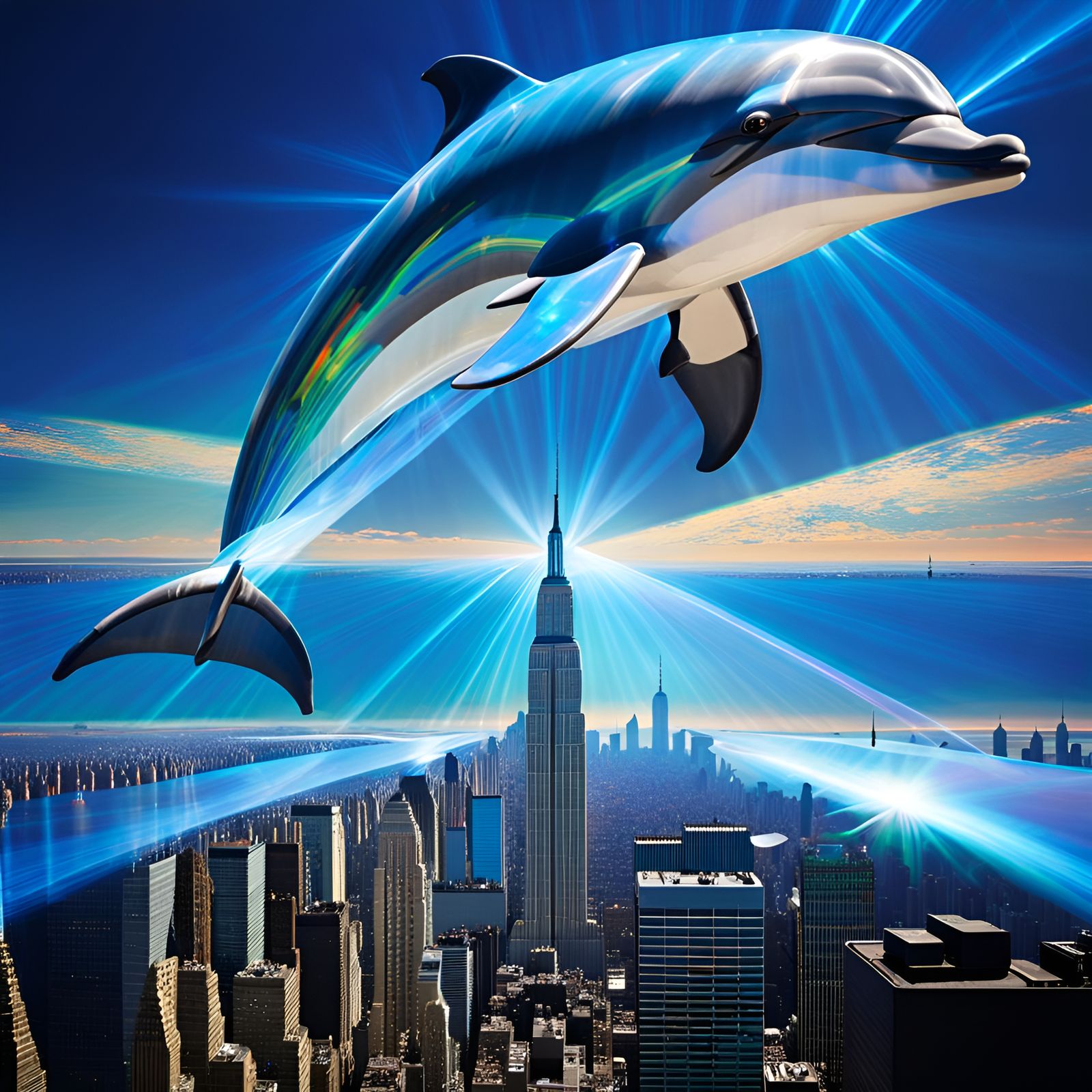 Holographic Dolphin Above the City