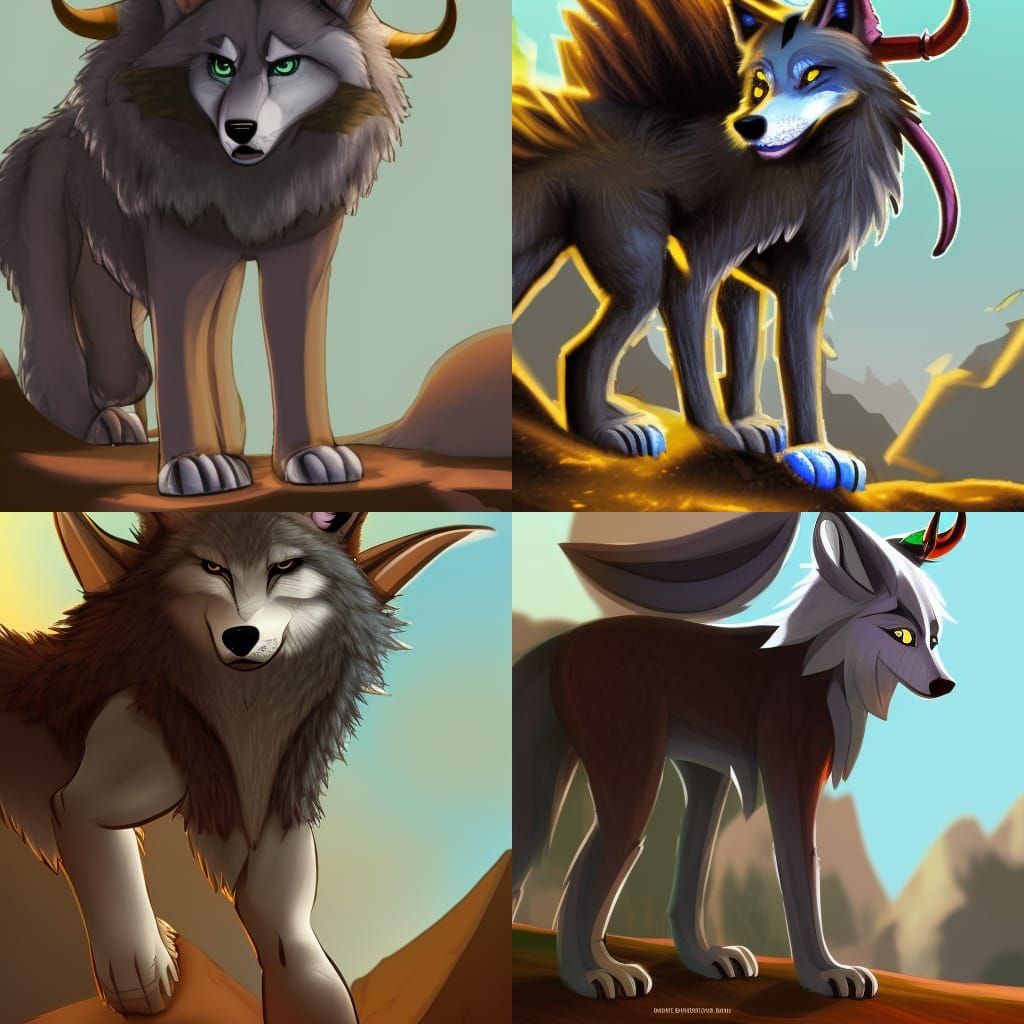 Anthro Wolf Fursona Illustration with Horns