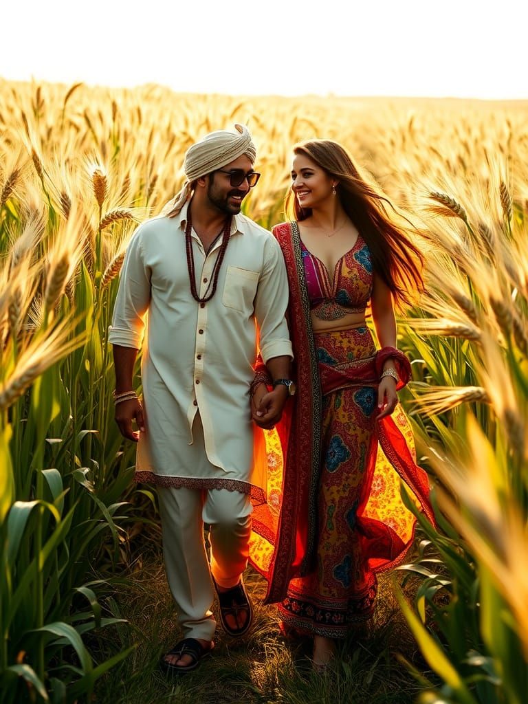 Couple in Wheat Field in Dreamy Style