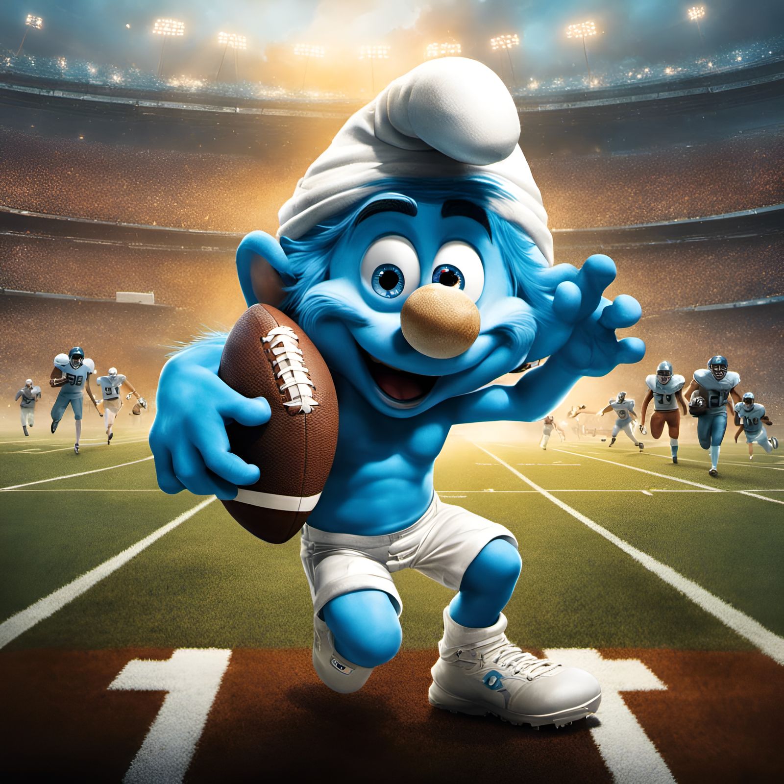 Smurf Plays Football: Illustrative Digital Art
