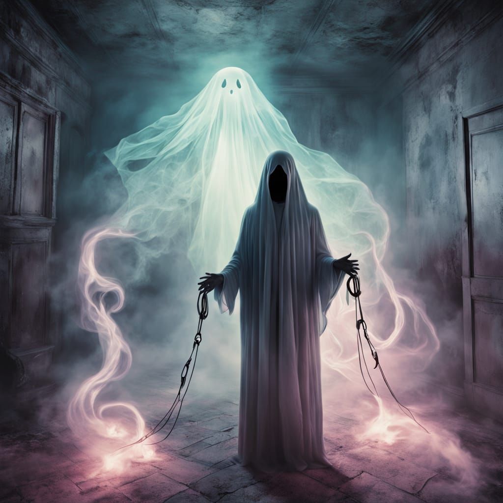Ethereal Ghost Leash in a Surreal Rental Office