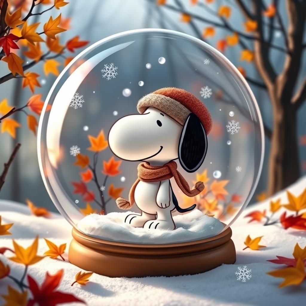 Snoopy inside Autumn snow globe magical.