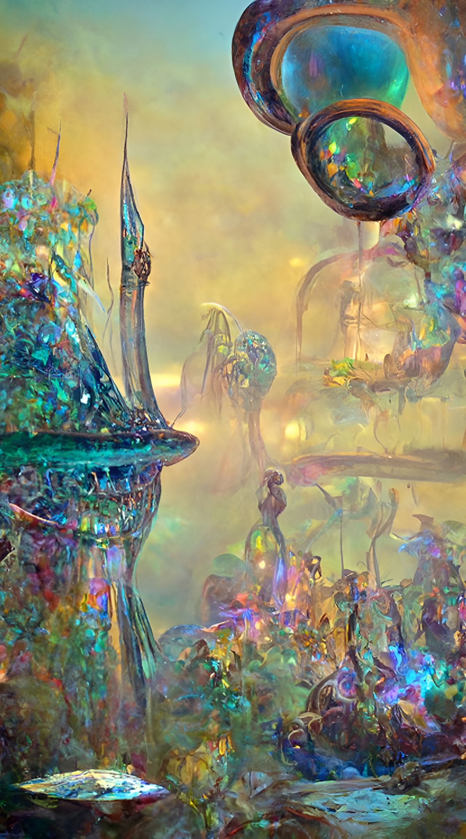 Abstract Landscape with Iridescent Crystal and Metal Element...