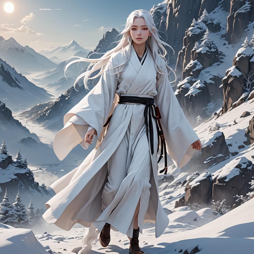 Elegant Yuki-Onna in Snowy Landscape, 3D Anime Art