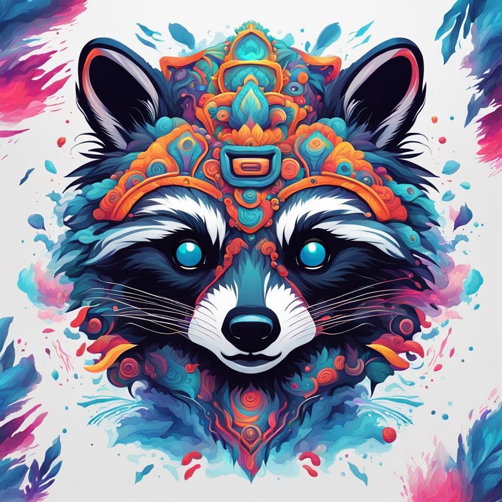 Psychedelic Raccoon Head Vector Graphic Design