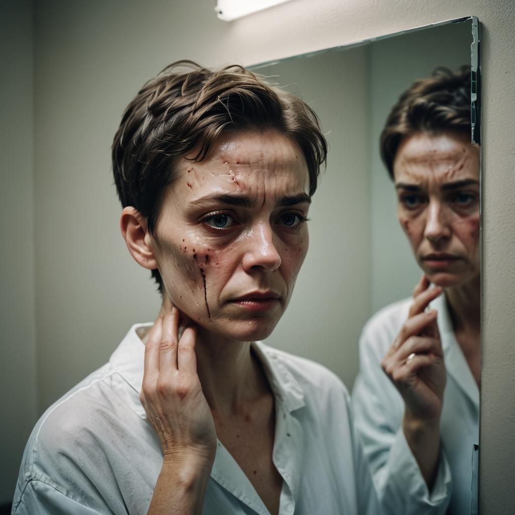 Emotional Portrait of Person Before a Mirror