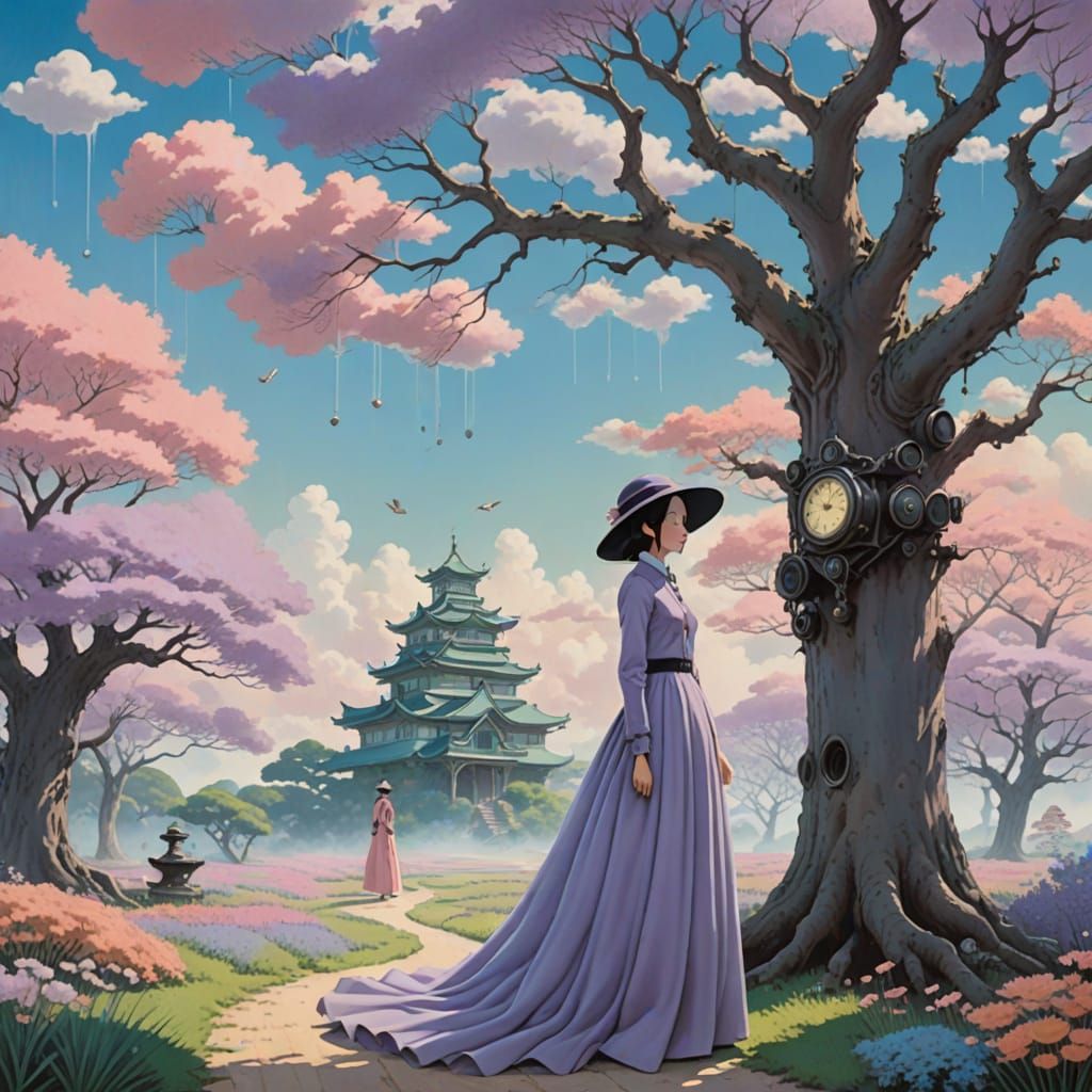 Surreal Floaty Woman in Pastel Dreamscape