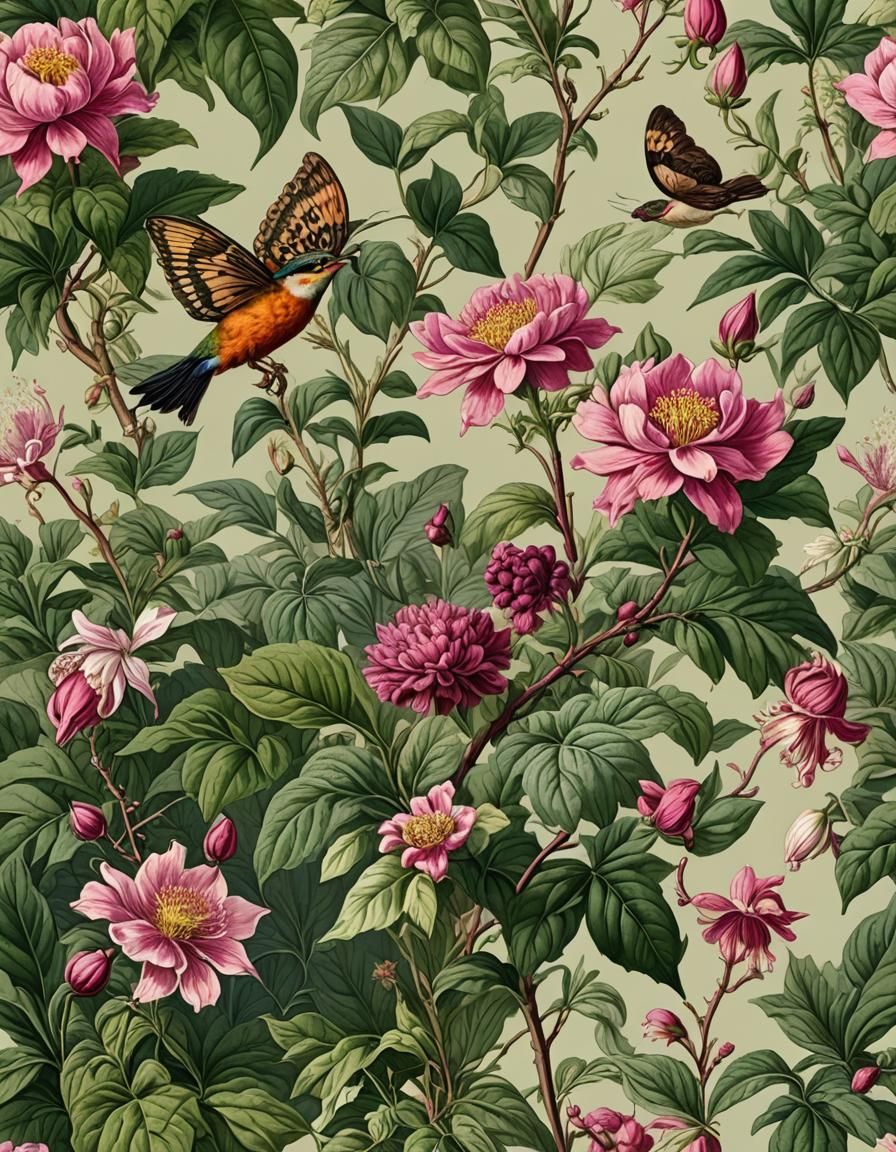 Victorian Botanical Art with Perambulating Female Form