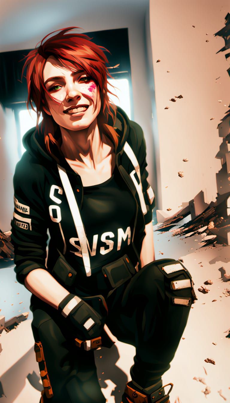 Survivor Amidst Post-Apocalyptic Ruins in Vibrant Futurism