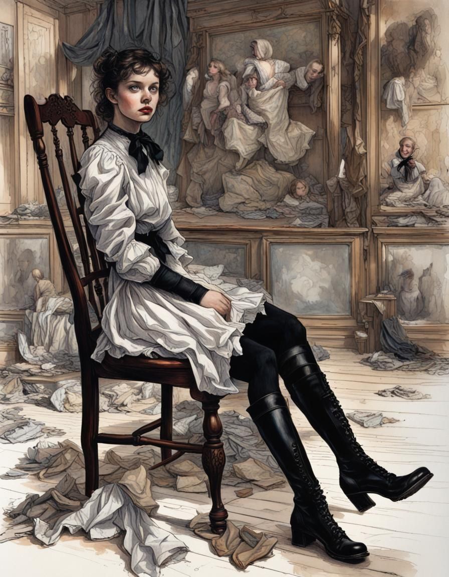 Defiant Woman in Black: Detailed Matte Painting