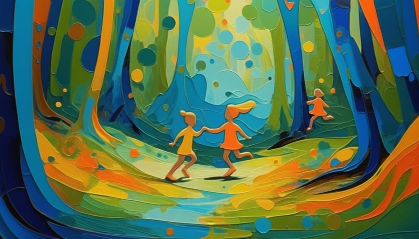 Whimsical Forest Playground in Vibrant Oil Painting Style