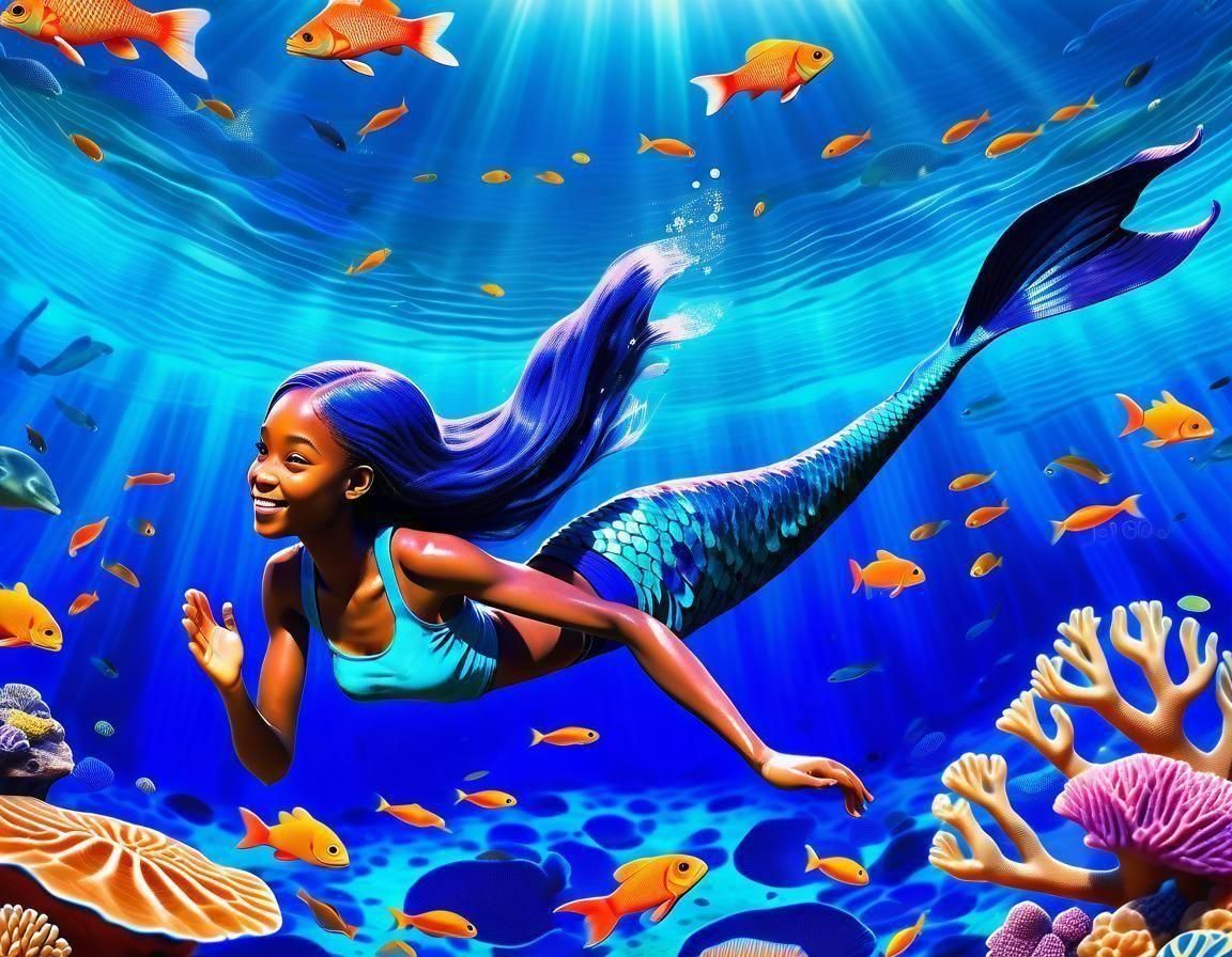 Photorealistic Young Mermaid Exploring Ocean in 8K