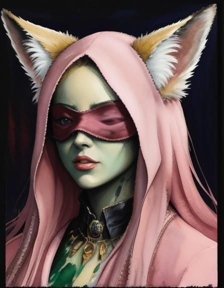 Occult Horror Art: Pink Blindfold in Gouache Style