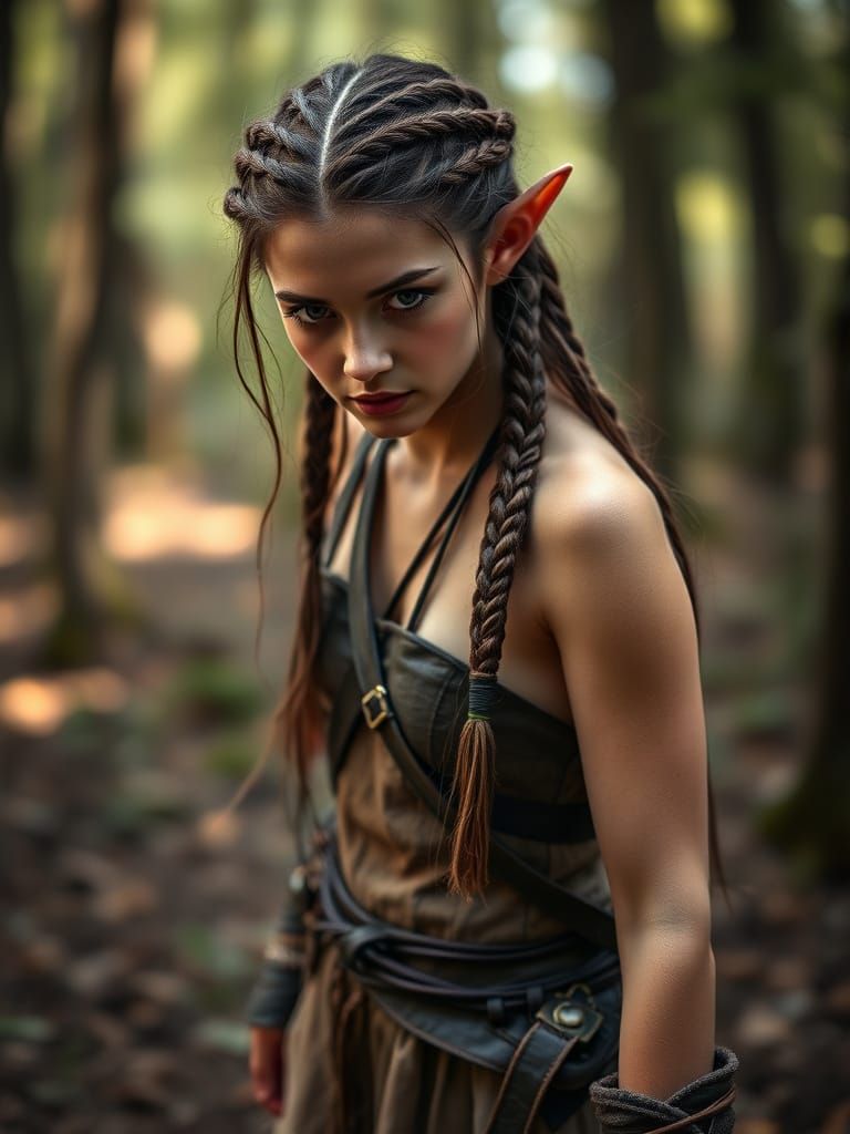 Elegant Elf Portrait in Vibrant Forest Setting