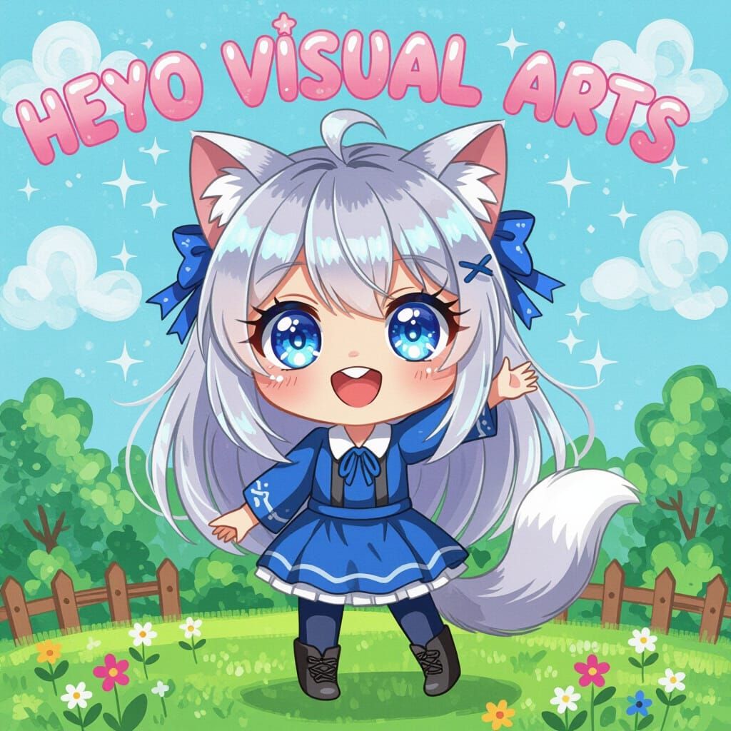 Anime Catgirl Crayon Drawing with Northern Lights