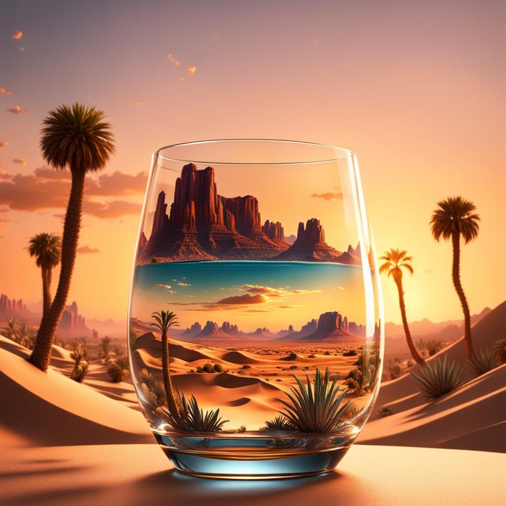 Desert Oasis in Glass at Sunset: Digital Matte Painting