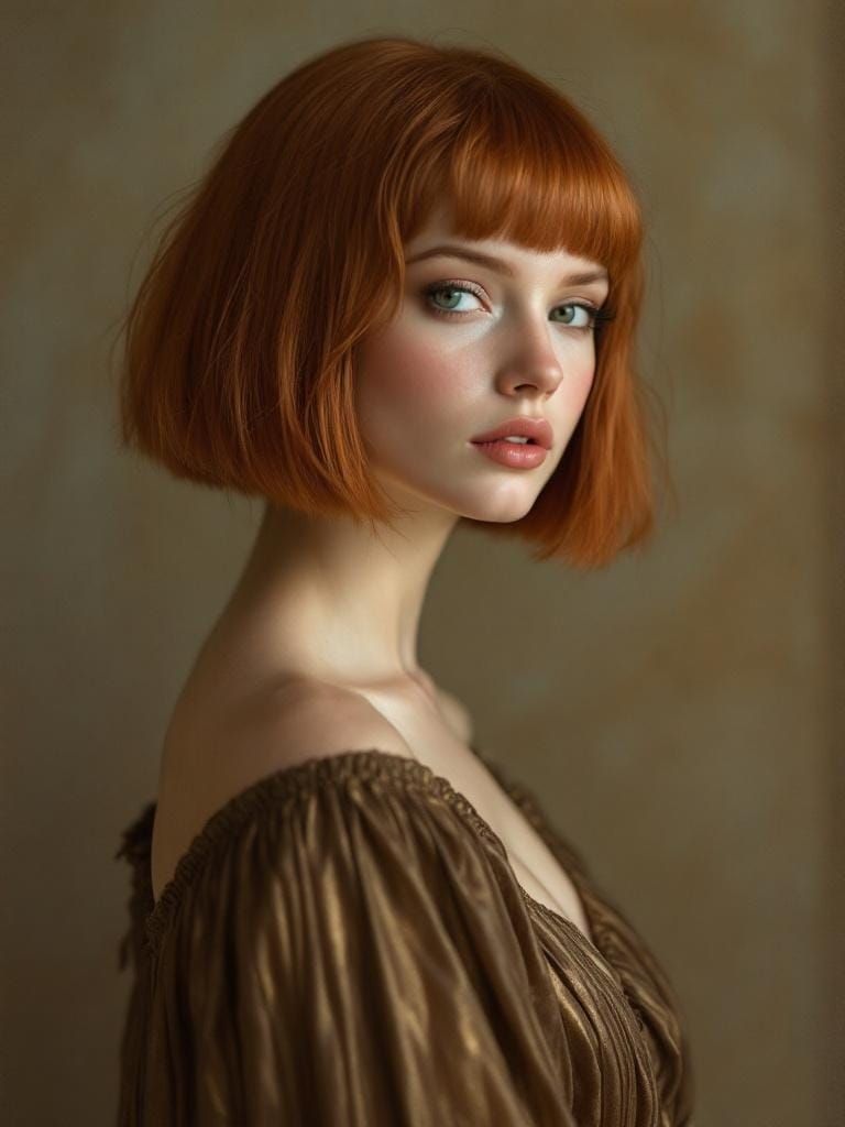 Redhead in Bronze Dress: Rococo-Inspired Portrait