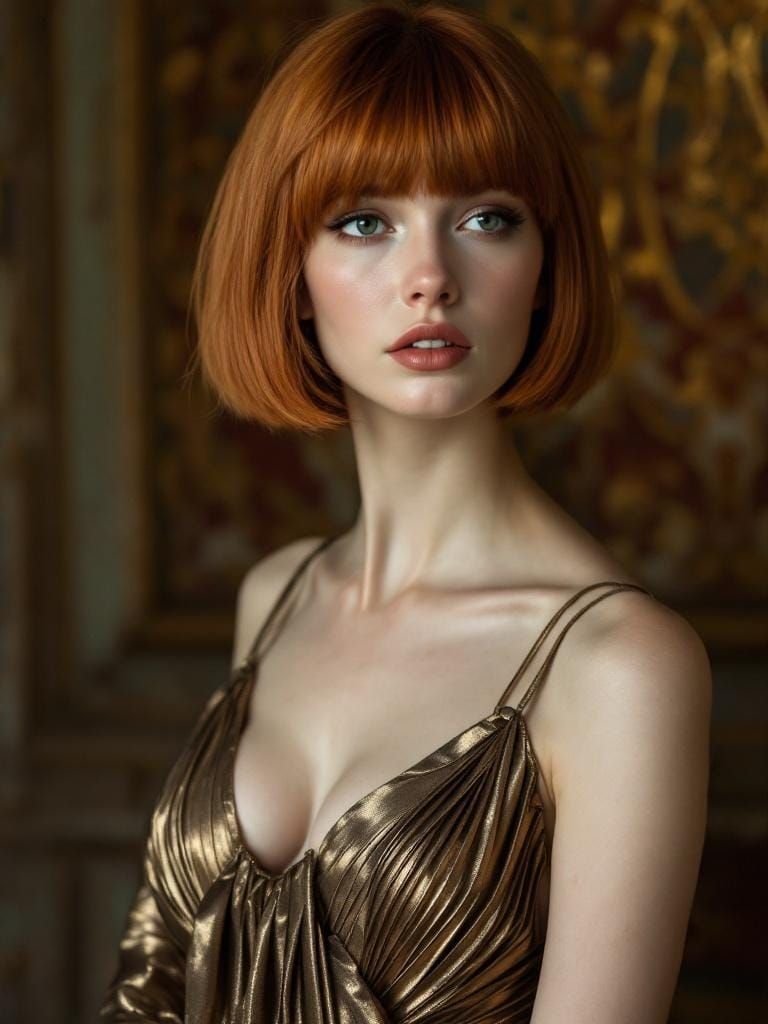 Redhead in Bronze Dress: Rococo-Style Portrait