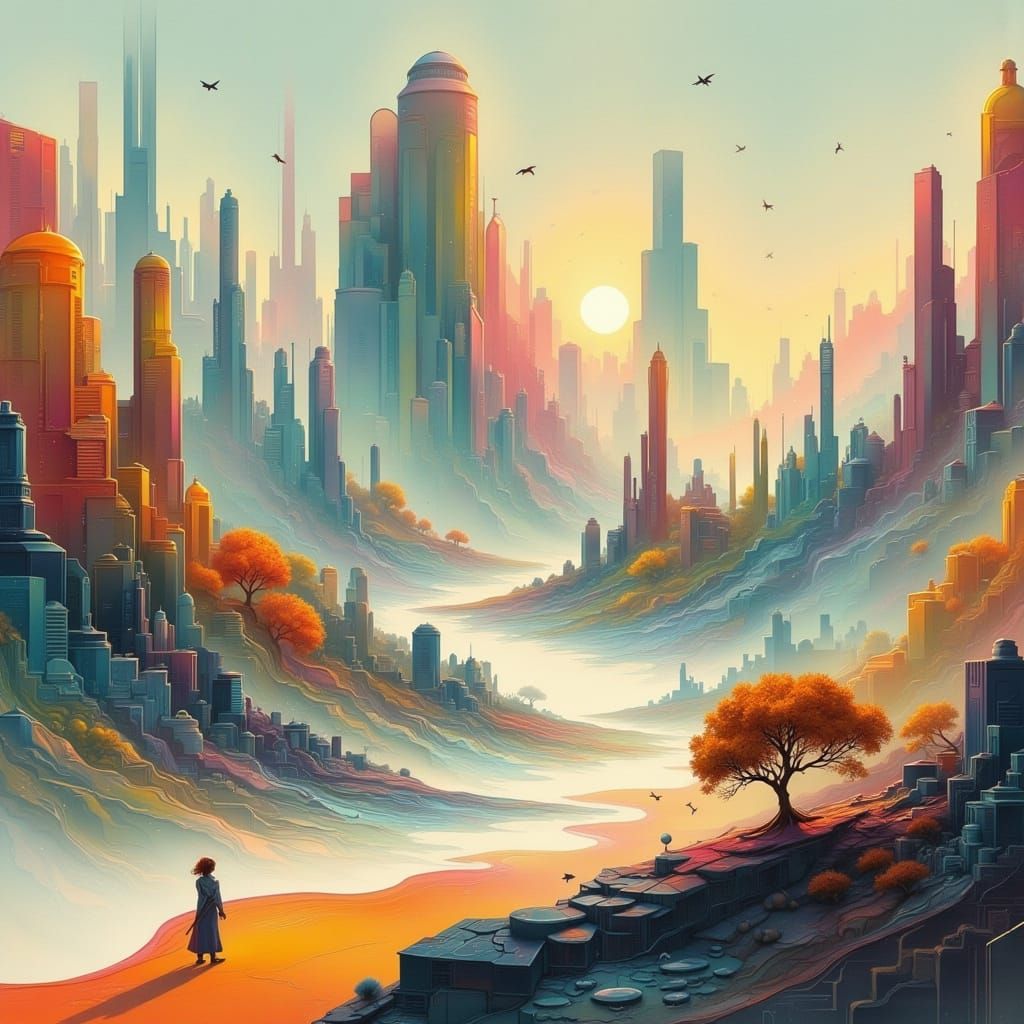 Surreal Fae in a Desaturated, Geometric Landscape with Dark ...