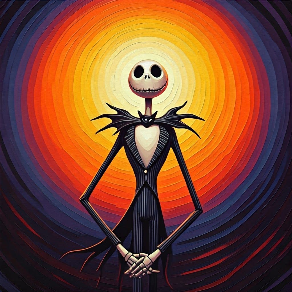 Jack Skellington in Autumn, Smooth Gouache Style