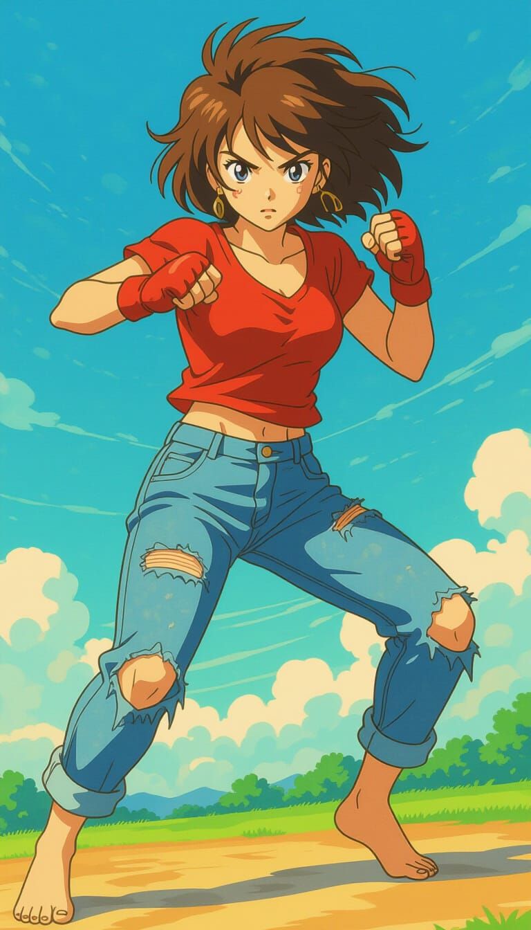Anime Style Woman in Fighting Pose