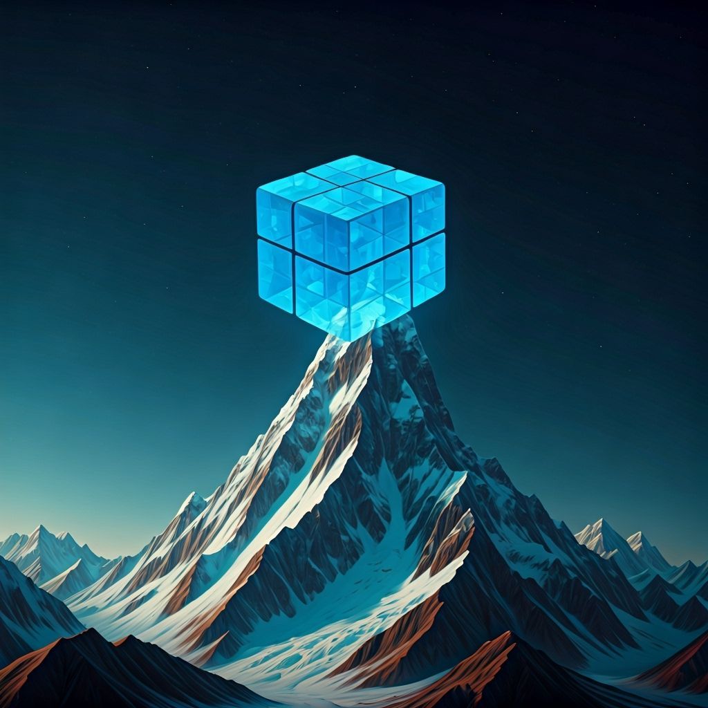 Rubik's Cube on Mount Everest: Transparent Blue Glow