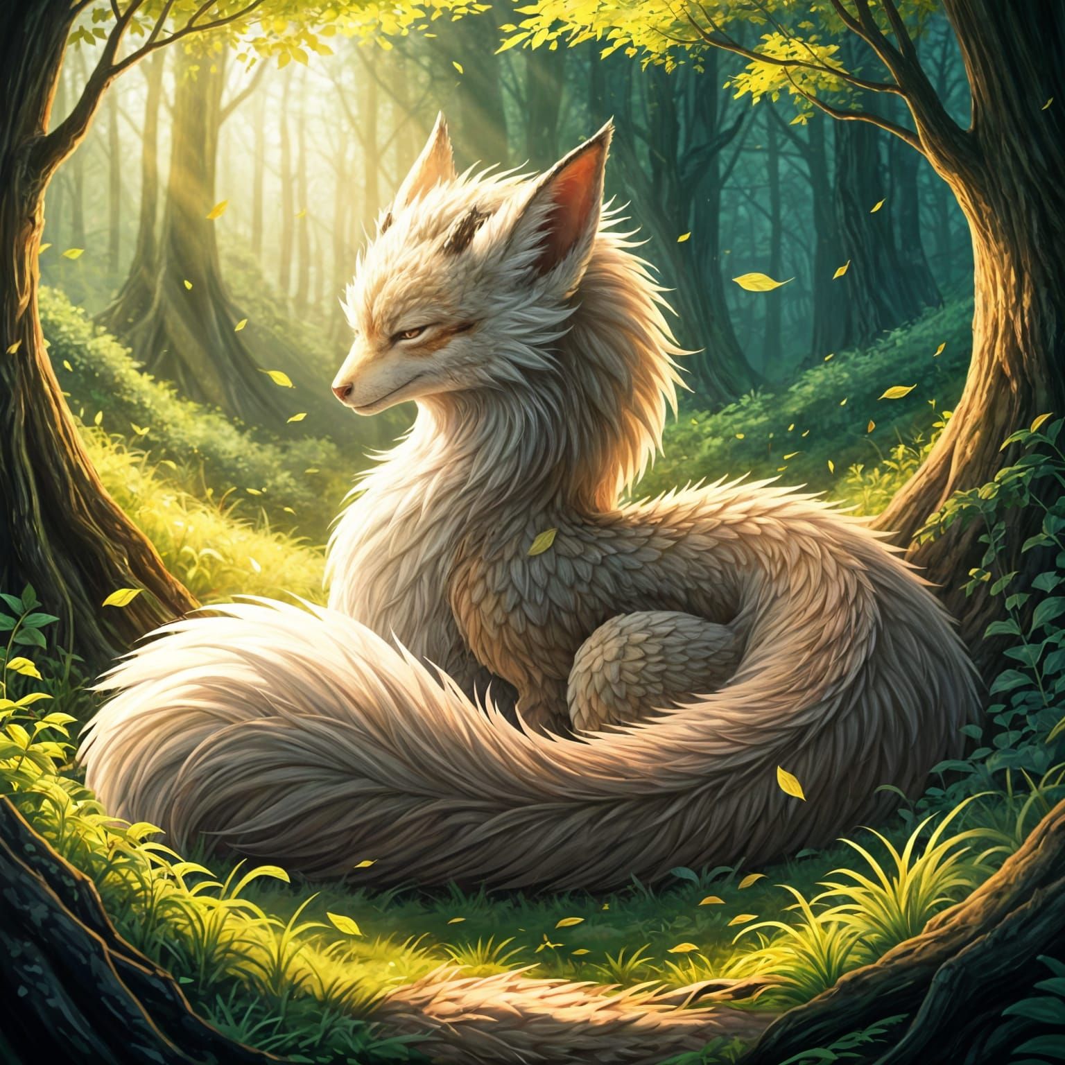 Majestic Vulpindrake in Whimsical Studio Ghibli Style