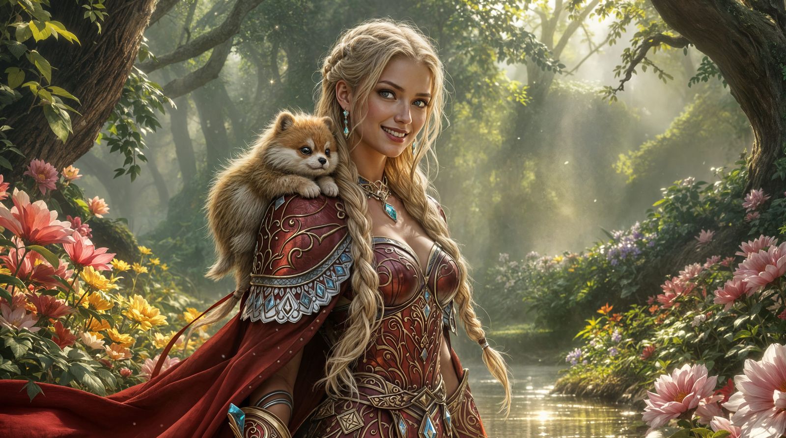 Ethereal Warrior Princess in Vibrant Forest Setting