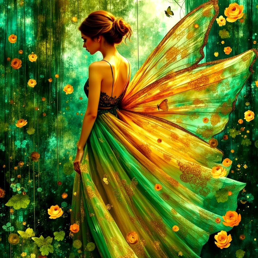Woman in Butterfly Dress, Dreamy Surreal Art