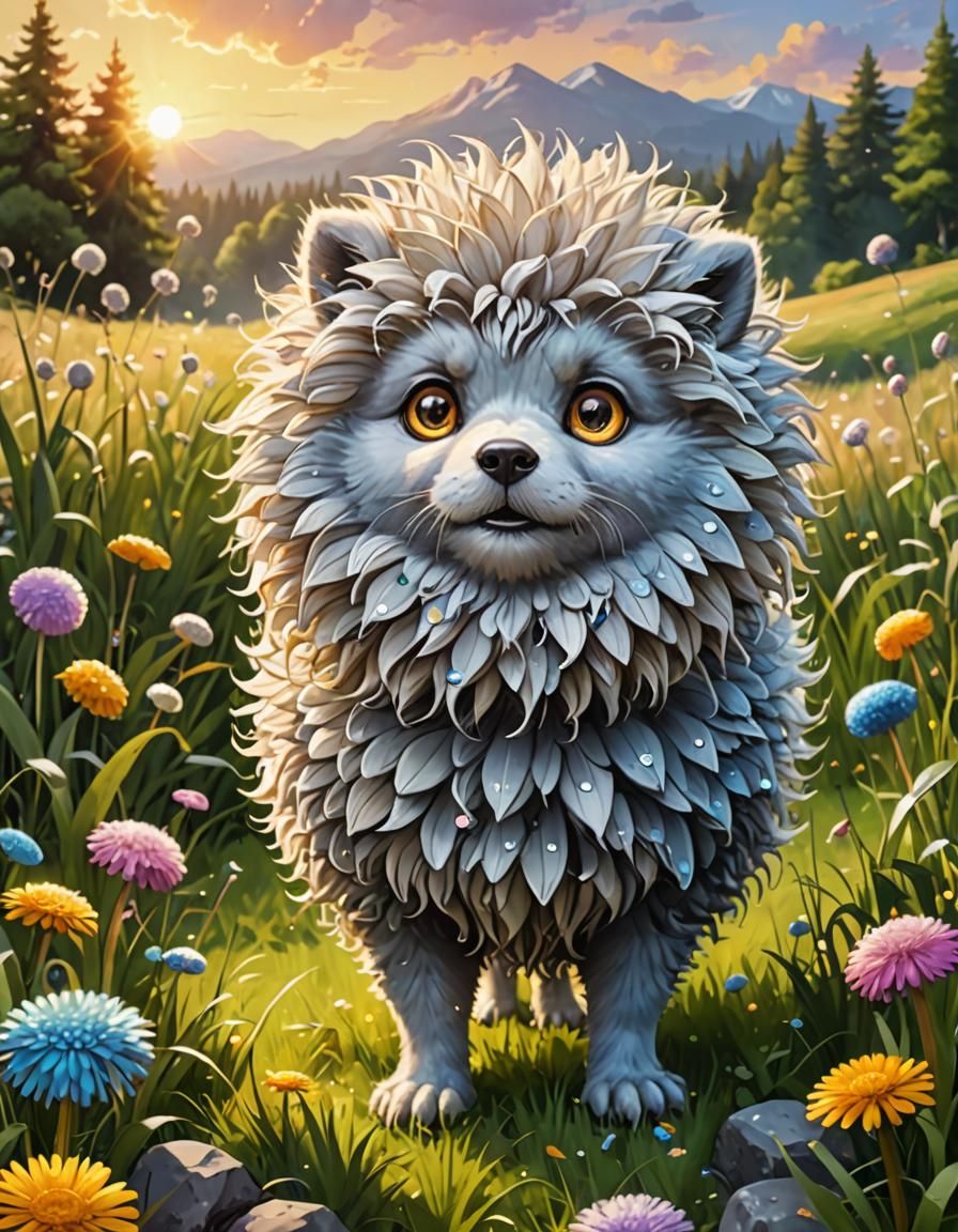 Affable Monster in Summer Meadow, Digital Art