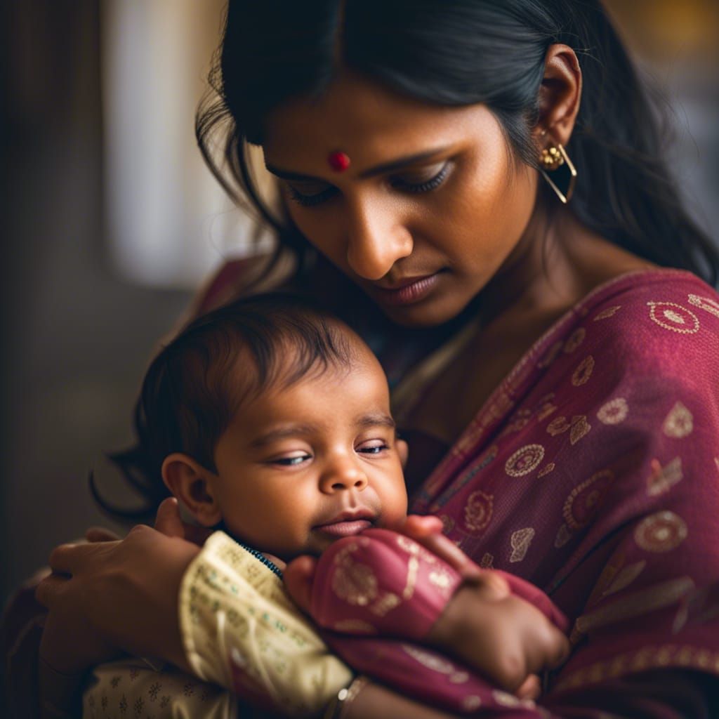 Indian Woman Breastfeeding: Natural Light Photography