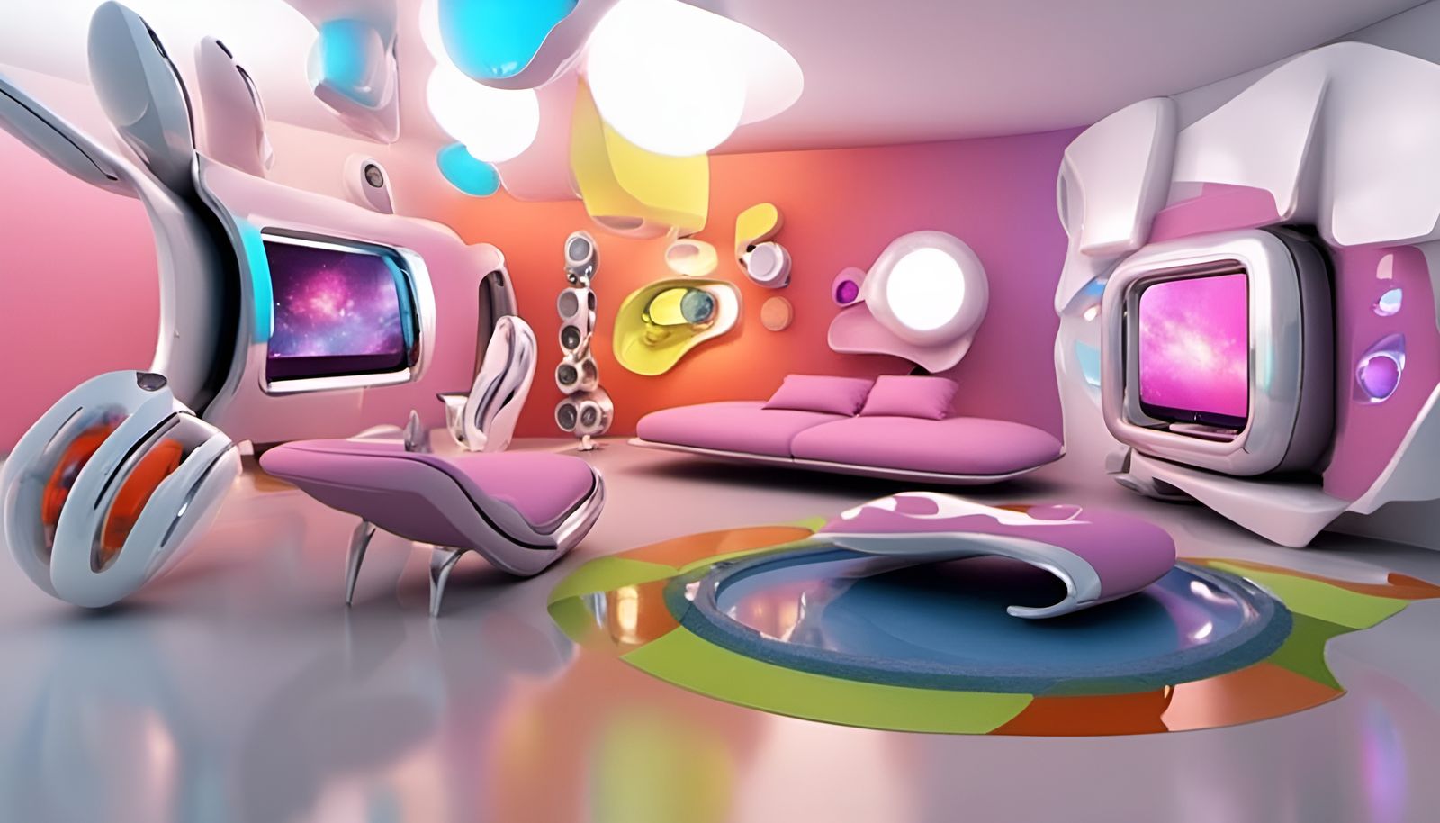Futuristic Room with Bizarre Interactive Art